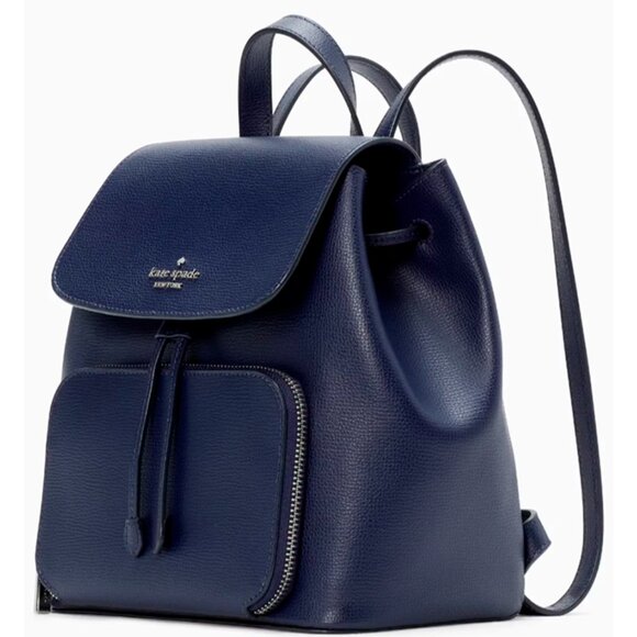 S Kate Spade Kristi Medium Flap Backpack Navy Blue Leather Bag KA695 NWT $379